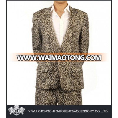 two button notch lapel men's cheetah print suit